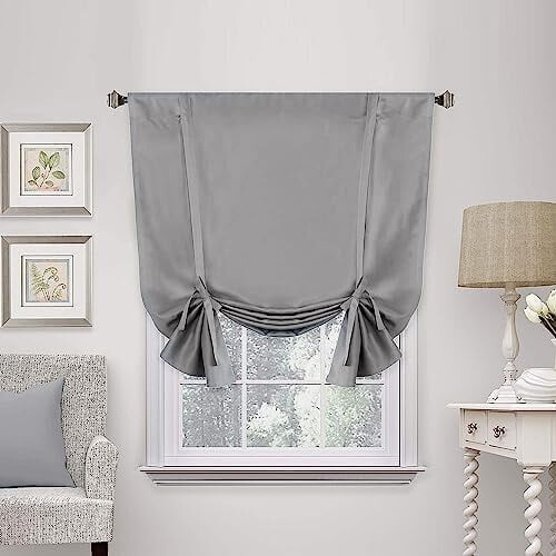 Cortina térmica blackout cinza pomba com amarração 42x63 polegadas