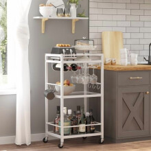 Chariot de bar avec étagère à trois niveaux miroir et casier à vin