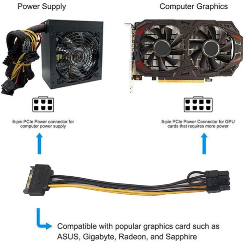 Κάρτα γραφικών SATA15pin αρσενική σε 62PCI-Express PCIe Τροφοδοσία γραφικών 2