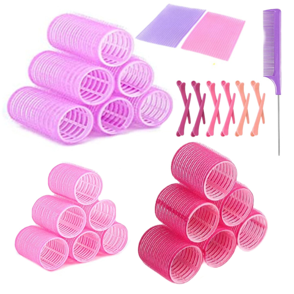 33-Pc Hair Curlers Set with Clips & Comb Ã¢â 3 Sizes, Jumbo Self-Grip hook and loop Rollers for Long Hair, Compatible with Salon Use