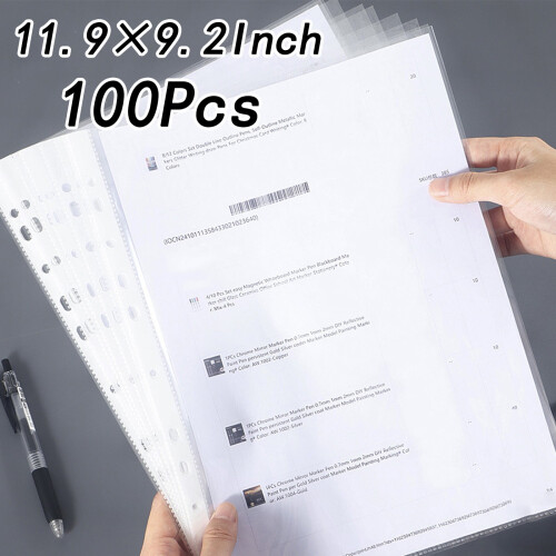BiFandian100-Pack Διαφανή Προστατευτικά Φύλλων A4/Letter 11 Οπών, Αδιάβροχα Περιβλήματα