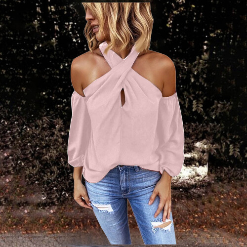 Polyester-Langarm-T-Shirts für Damen, einfarbig, elegant, lässig, V-Ausschnitt 1