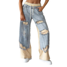 Pantalones vaqueros casuales de mujer, de mezclilla desgastada y sudadera corta con capucha, cintura elástica y cordón ajustable, tallas S-3XL.