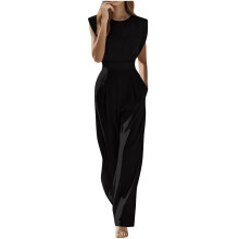 Damesjumpsuit voor lente en herfst, elastisch, rechte pijpen, elegante jumpsuit met zakken, lichtgewicht, zakelijk chic voor dames, maten S-2XL