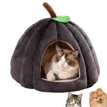 Pumpa-kattbädd, Halloween-pumpa-bäddgrotta för katter och små hundar, pumpakorg för katt, pumpa-katthus för innekatter (grå, medium)
