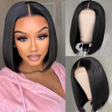 Perruque Bob lisse en cheveux humains, 35,5 cm (14 pouces), densité 150 %, fermeture en dentelle 4x4HD, pré-épilée, sans colle, avec baby hair