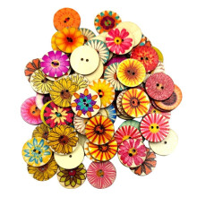 100er-Packung mit gemischten, zufälligen Blumenmustern, runden Holzknöpfen in verschiedenen Farben, 15 mm x 20 mm, für DIY-Nähprojekte und
