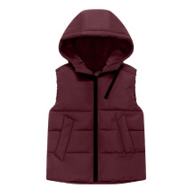 Colete infantil com capuz, cor sólida, sem mangas, ideal para o outono/inverno – Compatível com meninos e meninas de 3 a 11 anos (Vermelho,