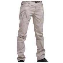 Cargobroek voor heren, comfortabele stretch cargobroek voor buiten, effen katoenen werkbroek met meerdere zakken, kaki