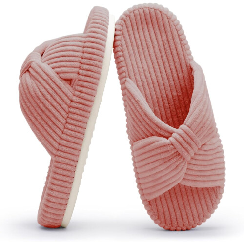 Παντόφλες για γυναίκες Memory Foam, Υπνοδωμάτιο, Κοτλέ, Φιόγκος, Σταυρωτές παντόφλες,
