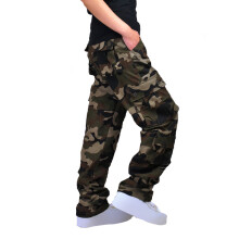 Cargo broek voor heren, wijde pijpen, camouflageprint, relaxte pasvorm, casual katoenen militaire broek met meerdere zakken, groen