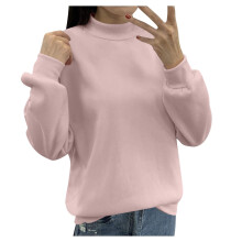 Damen-Sweatshirt mit gefüttertem Rollkragen, lockerem Schnitt, langen Ärmeln und Rundhalsausschnitt, einfarbig, ohne Kapuze, zum Öffnen