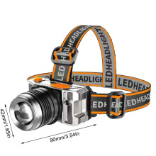 Lampada frontale a LED ricaricabile, super luminosa, impermeabile IPX6 e zoomabile, regolabile a 90 per campeggio, escursionismo, caccia, pesca,