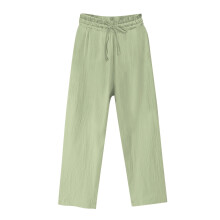 Pantaloni Lulshou pentru femei, din bumbac și in, cu croială dreaptă, talie elastică și șnur de strângere, verde M, compatibili cu ținute de
