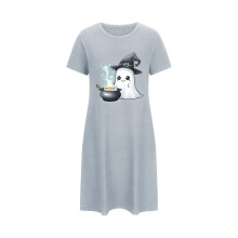 Damska koszula nocna na Halloween w dużym rozmiarze, z krótkim rękawem i okrągłym dekoltem, z nadrukiem ducha, upiorna, domowa, 3XL-5XL,