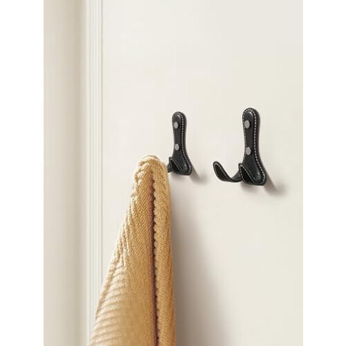 Lot de 2 crochets muraux en cuir marron 1