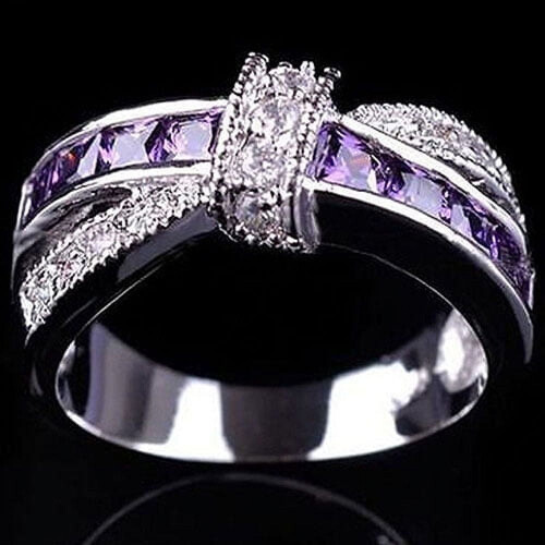 Anello da donna viola con zirconi, gioiello da sposa - Viola9*