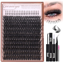 Kit extensii gene tip cluster (10-20 mm) cu fixare impermeabilă, etanșare și aplicator – Gene subțiri și voluminoase pentru începători,