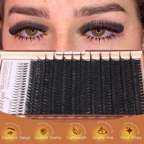 Κιτ Extensions Βλεφαρίδων Cluster (10-20mm) με Αδιάβροχο Bond, Seal & Applicator – Wispy Volume Lashes για 2
