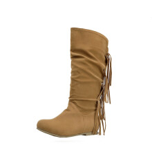 Westernstiefel für Damen, Fransen, runde Zehenpartie, warm, Herbst/Winter, hoch/lang, niedriger Absatz, Retro-Stil, Damengröße US: 9 (42)