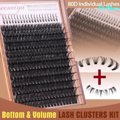 Κιτ Extensions Βλεφαρίδων Cluster (10-20mm) με Αδιάβροχο Bond, Seal & Applicator – Wispy Volume Lashes για 1