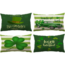 Dekokissenbezüge zum St. Patrick's Day, 30 x 50 cm, 4er-Set, grün kariert mit Kleeblattmuster – Dekorative Kissenbezüge für Sofa, Wohnbereich