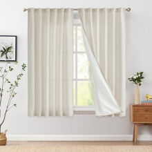 Beige Linen Blend Curtains 50"x63", 2 Panels, Rod Pocket & Back Tab, Farmhouse Style (Ecru)