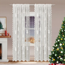 Set van 2 transparante kerstgordijnen, rood/wit met tunnelzoom en kant, voor woonkamer en slaapkamer – geschikt voor standaard gordijnroden