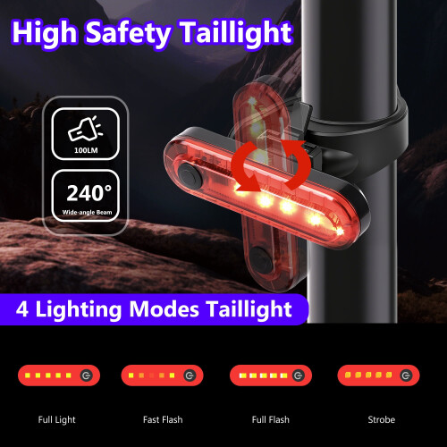 Φώτα ποδηλάτου 1800mAh/300LM, Σετ προβολέων και πίσω φώτων 4 λειτουργιών, 1