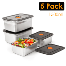 Lot de 5 boîtes de conservation hermétiques en acier inoxydable avec couvercles pour réfrigérateur, fruits, légumes, viande et biscuits