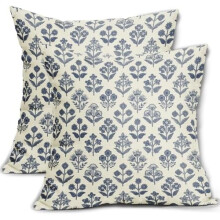 Kissenbezüge mit blau-grünem Blockdruck, 45 x 45 cm, 2er-Set