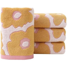 Lot de 4 serviettes de toilette à motif floral, 100 % coton, absorbantes et douces, décoratives pour la salle de bain (rose)