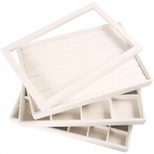 Set di vassoi impilabili per gioielli con coperchio trasparente – per orecchini, collane, bracciali, anelli (beige, 12+30 scomparti + coperchio in
