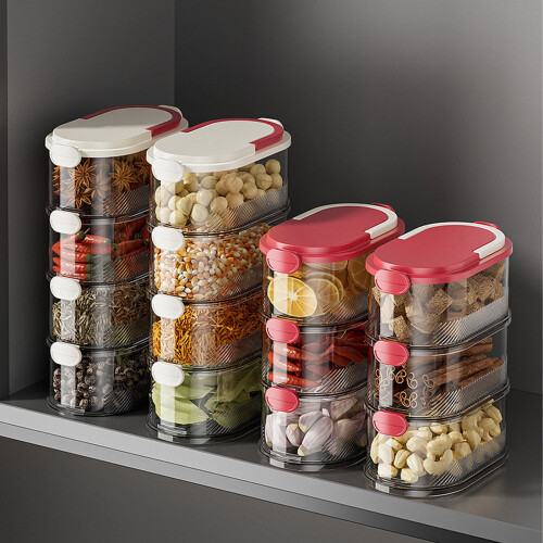 Multi-layer Sealed Spice Organizer, Stackable with Lock Lid, Compatible with Refrigerators/Closets/Picnics, Red, 1 Layer 1