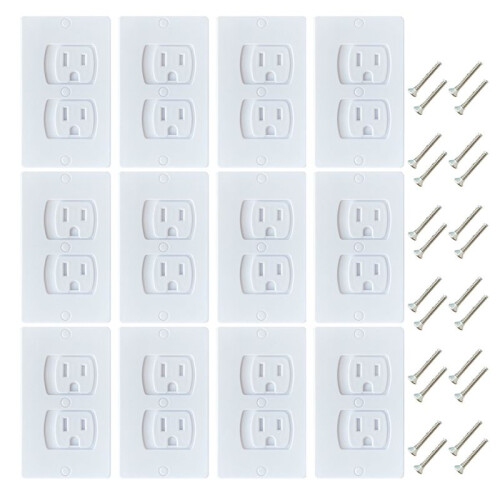 12 Pack Self-Closing Electric Outlet Covers for Child Proofing Safety Wall Socket Plates