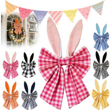 Bunny Ears Wreath Bow Rustic Buffalo Plaid 16 inch