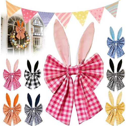 Bunny Ears Wreath Bow Rustic Buffalo Plaid 16 inch