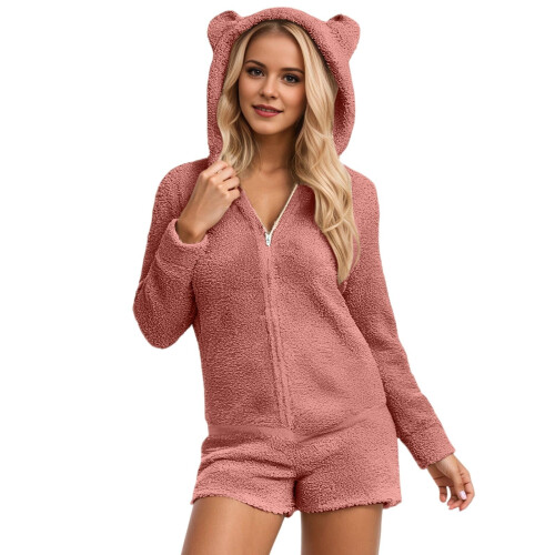 Fleece-hettegenser til dame, nattøyshorts og jumpsuit