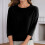 Damen-Herbstpullover, lässig, einfarbig, Strickpullover, Rundhalsausschnitt, Dreiviertelärmel, weich, bequem, leicht, schwarz 2