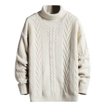 Men's Sweater Knitted Turtleneck Pullover Fall Winter Solid Color Heavy Tops Long Sleeve Warm Comfortable Casual Sweater(White,3XL)