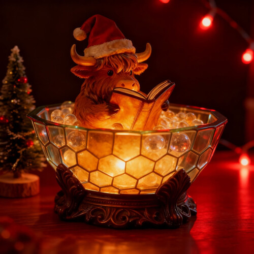 Christmas bull lantern Highland cow theme warm light 2