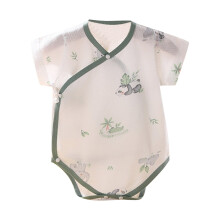 Grenouillère d'été pour nouveau-né, combinaison en coton à manches courtes avec protection du ventre – Verte, 3-6 mois, adaptée au quotidien