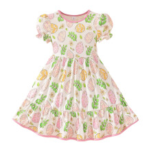 Robe d'été à manches courtes imprimée pour petites filles, idéale pour les fêtes et les soirées dansantes.