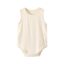 Rompertje voor pasgeboren meisjes, babykleding voor meisjes, comfortabele effen jumpsuit, mouwloos zomerjasje met buidel en strik, beige, 1-2 jaar