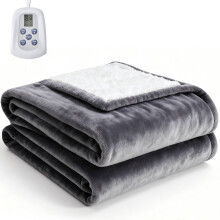 EDX Electric Heated Blanket Throw 50"x60", Flannel & Sherpa, 4 Heat Settings, 12H Timer, Auto Shut-Off, Grey