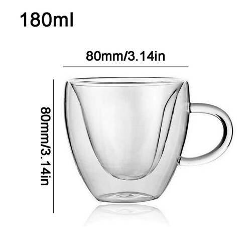 Herzförmiger doppelwandiger Glasbecher, 180 ml oder 240 ml