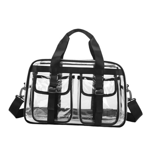 Διαφανής τσάντα tote από PVC, αδιάβροχη, τσάντα γυμναστικής και παραλίας, μαύρη 1