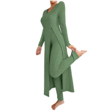 Damespyjamaset, casual effen blouse met ronde hals en lange mouwen en korte broek, comfortabele nachtkleding voor vrouwen.
