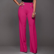Pantaloni eleganti da donna, pantaloni a zampa d'elefante a vita alta, tinta unita, alla moda, taglio a stivale, casual, larghi, rosa acceso