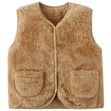 Boys Girls Tops Solid Color Warm Sleeveless V Neck Fuzzy Vest With Pockets Toddler Classic Outdoor Wear Tee Shirts,Khaki,3-4 Years